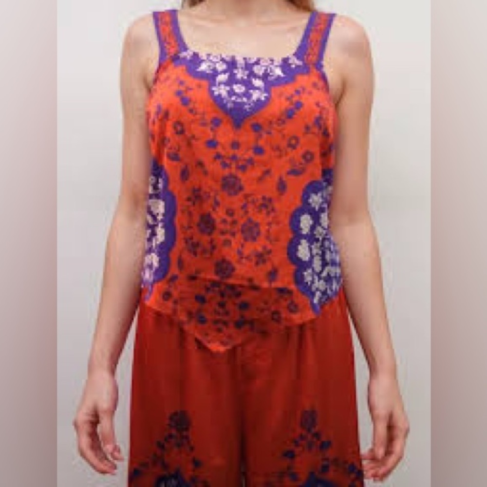 Rachel Zoe Red and Purple Floral Top & Wide Leg Flowy Pant Set